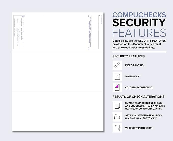 Compuchecks Blank Check Paper - 100 Pack - Computer Security Business Checks, QuickBooks & Laser Printer Compatible - Check On top, Voucher On Bottom - Check Paper Size 8 1/2-11 - Blue/Green Prismatic