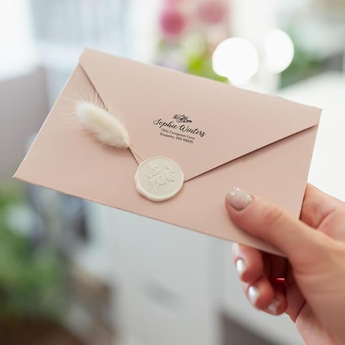 Custom Floral Address Stamp | Choose from 12 Designs | Multiple Ink Color Options | Envelope Return Address Stamp for Couple or Family (Design 6, Large)