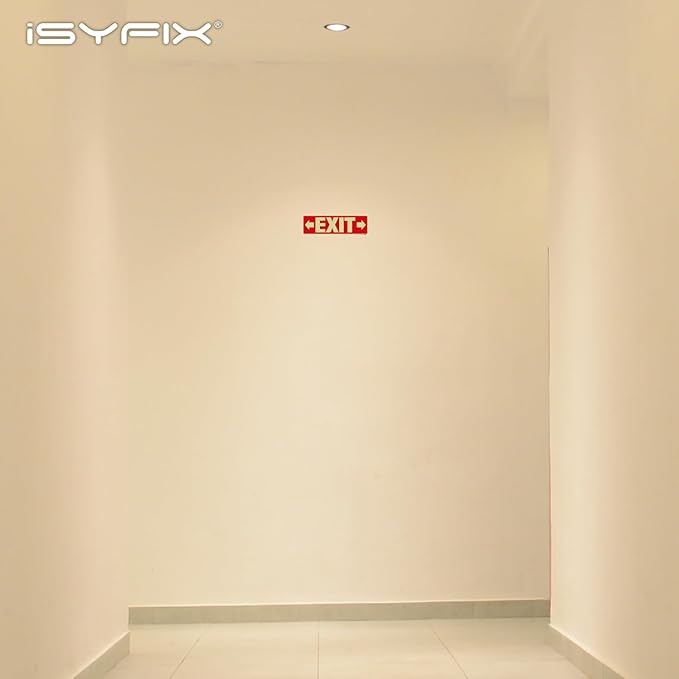 iSYFIX Exit Stickers Signs with Directional Right & Left Arrow 6 Pack 12x4 Inch - Glow in the Dark Photoluminescent Vinyl for Office, School, Business, Warehouse - UV & Weather Resistant for Indoor/Outdoor Use