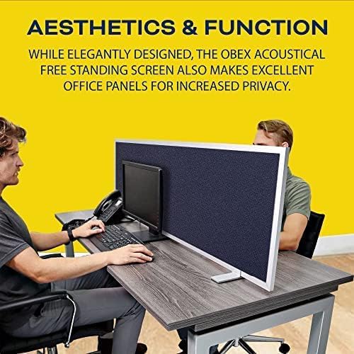 OBEX Acoustical Free Standing Privacy Screen, Cubicle Accessories Desk Privacy Panel, Desk Dividers for Office, Office Furniture Partitions Portable Sound Proof Dividers, 24" x 48", Slate