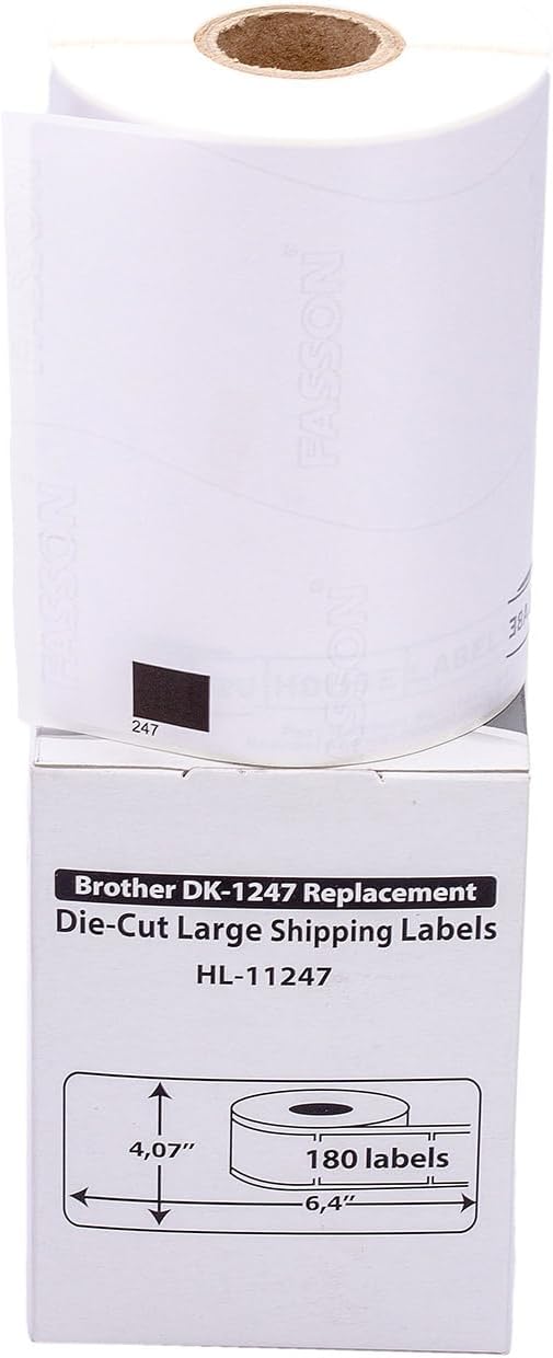 HOUSELABELS Compatible with DK-1247 Replacement Roll for Brother QL Label Printers; 180 Large Shipping Labels; 4.07" x 6.4" (103mm*163mm) - 8 Rolls