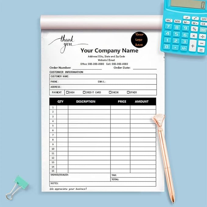 Personalized Invoice Book Custom 2 Part/3 Part Receipt Book Quote Estimate Order Forms Carbonless Form with Your Company Name Logo Address,2-10 Books (Style 13)