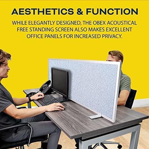 OBEX Acoustical Free Standing Privacy Screen, Cubicle Accessories Desk Privacy Panel, Desk Dividers for Office, Office Furniture Partitions Portable Sound Proof Dividers, 12" x 48", Overcast