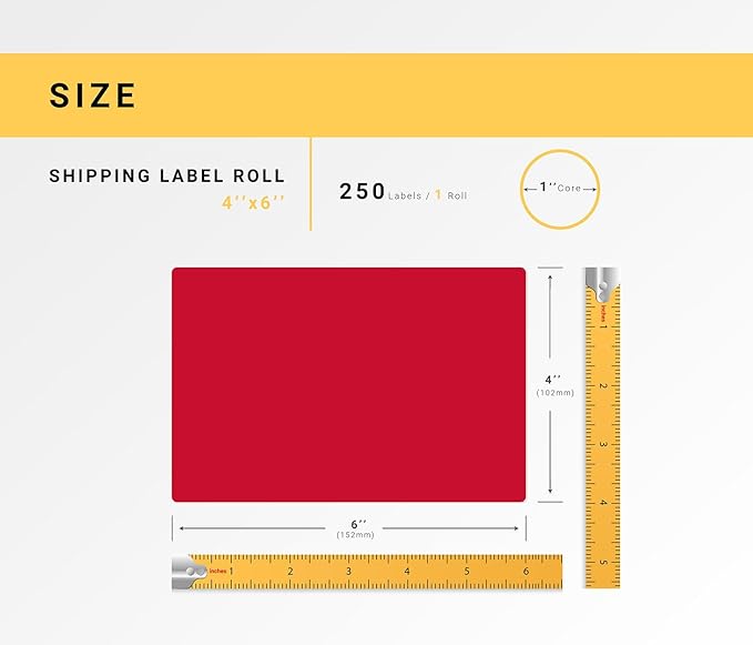 HOUSELABELS 4" x 6" Red Shipping Labels on 1" Core Compatible with Zebra and Rollo Printers, 20 Rolls / 250 Labels per Roll
