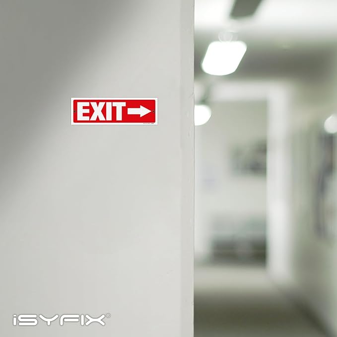 iSYFIX Exit Signs - 2 Pack 12x4 Inch Directional Arrow Signs, 40 mil Polystyrene Plastic, UV Laminated, Scratch & Fade Resistant, Waterproof - Ideal for Office, Theater, School, Business