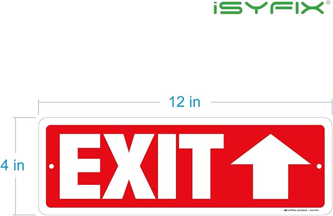 iSYFIX Exit Signs 2 Pack 12x4 Inch with Directional Up Arrows - Rust Free Aluminum, Laminated for UV, Weather, Scratch Resistance - Ideal for Offices, Schools, Theaters, Restaurants