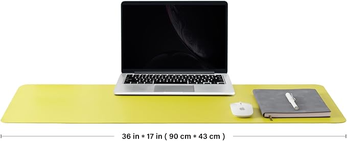 HOMIEAZICOZI Leather Desk Mat - Non-Slip PU Pad for Office and Home Organization Accessories Ideal Large Mouse Mats on Top of Desks (Lemon Yellow,36''x 17'') (DPD-LY-L)
