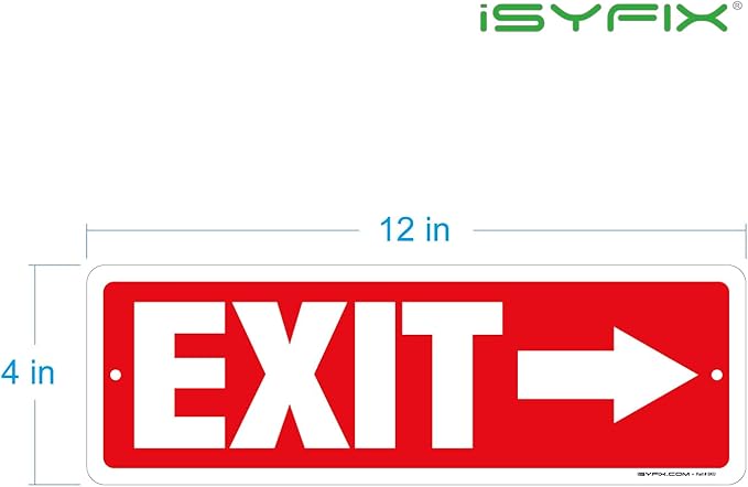 iSYFIX Exit Signs 6 Pack 12x4 Inch with Directional Right Arrows - Rust Free Aluminum, Laminated for UV, Weather, Scratch Resistance - Ideal for Offices, Schools, Theaters, Restaurants