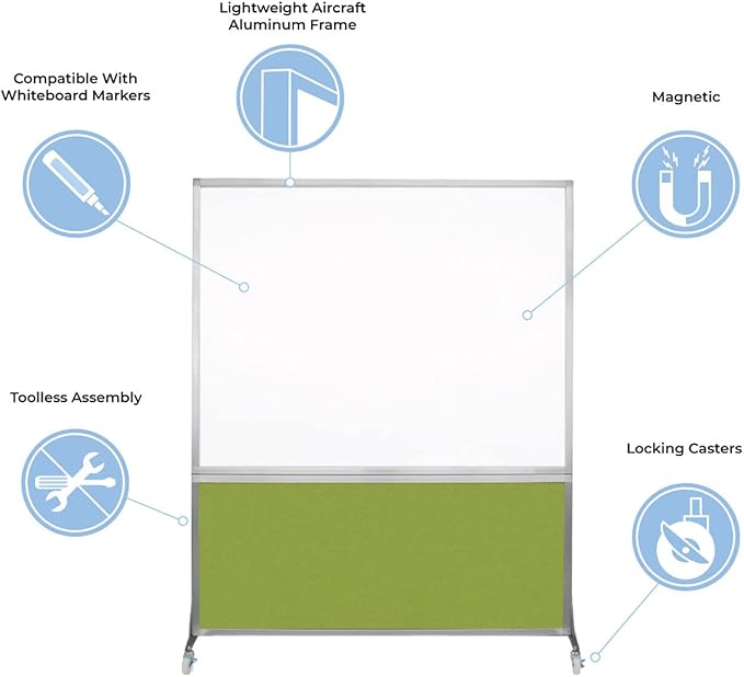 DivideWrite Mobile Whiteboard | Double Sided Dry Erase Board | Portable Office Cubicle Partition | Display for Classrooms, Conference Rooms, Meeting Areas and More | Cloud Gray 5' Wide X 6' Tall