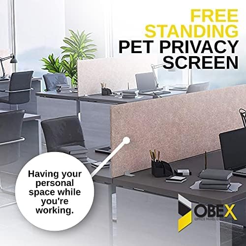 OBEX Free Standing Desk PET Privacy Screen, Table Top Home & Office Furniture Partitions and Dividers, Portable Workstation Freestanding Panels, 24" x 36" Shadow