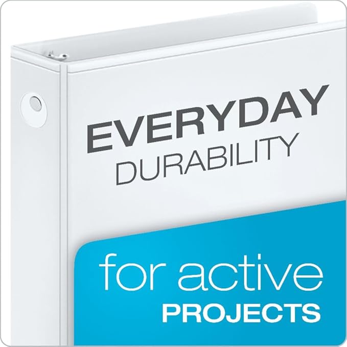 Cardinal Economy 3 Ring Binder, 1 Inch, Presentation View, White, Holds 225 Sheets, Nonstick, PVC Free, 4 Pack of Binders (79510)
