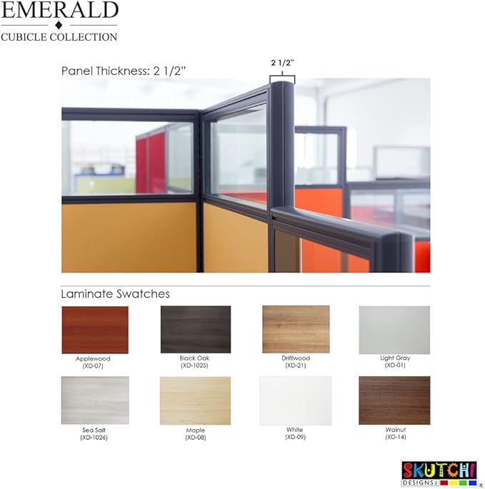 2 Person Workstation Wall Partition | Cubicle Workstations | Privacy Office Divider 2 Work Stations | U Shape Cubicle | Emerald Collection | 5x5x65 H | Silver