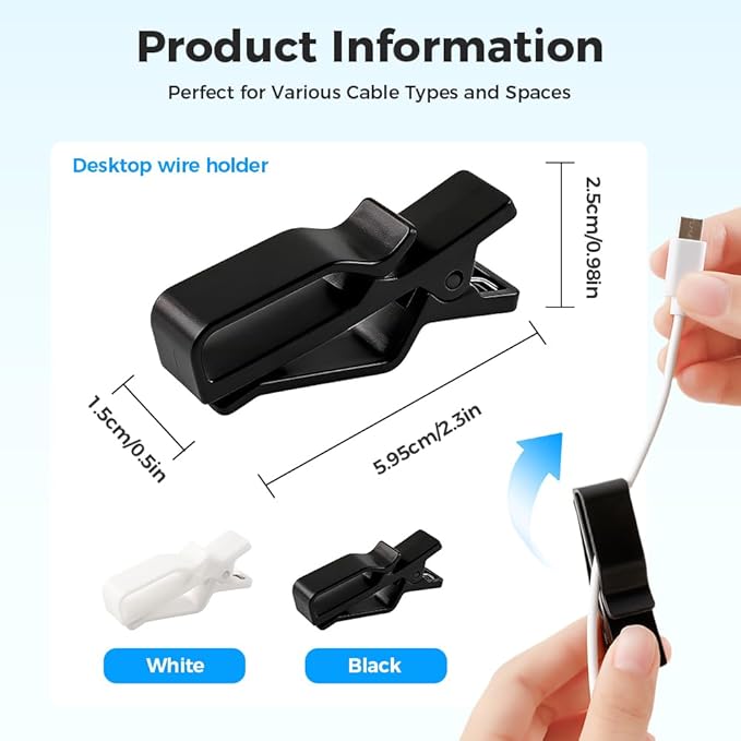 Movable Cord Holder for Nightstand, 2026 New Upgrade Cord Organizer Holder, Cable Organizers USB Cable Holder Wire Organizer Cord Clips, Cable Hider for Home, Office,Cubicle Accessories (6, White)