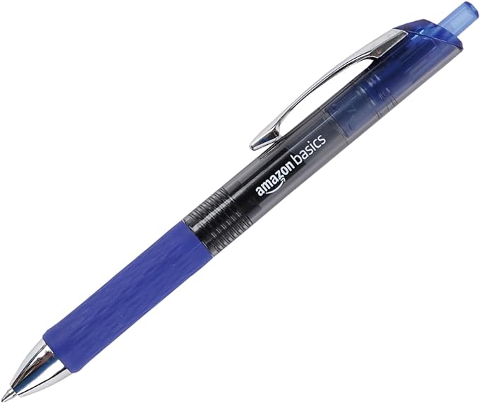 Amazon Basics Gel Pens Fine Point Smooth Writing Pens, Retractable, Blue, 0.7mm, 12 Pack