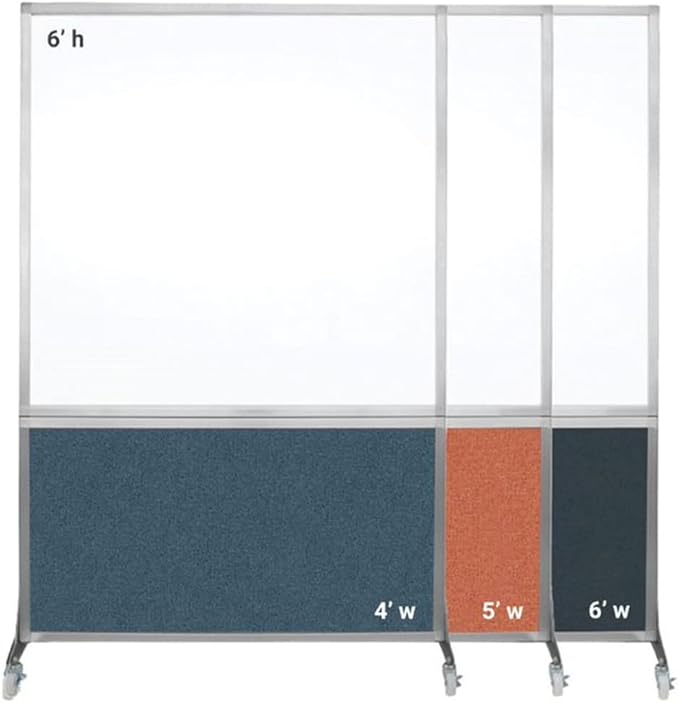 DivideWrite Mobile Whiteboard | Double Sided Dry Erase Board | Portable Office Cubicle Partition | Display for Classrooms, Conference Rooms, Meeting Areas and More | Navy Blue Fabric 6' Wide X 6' Tall