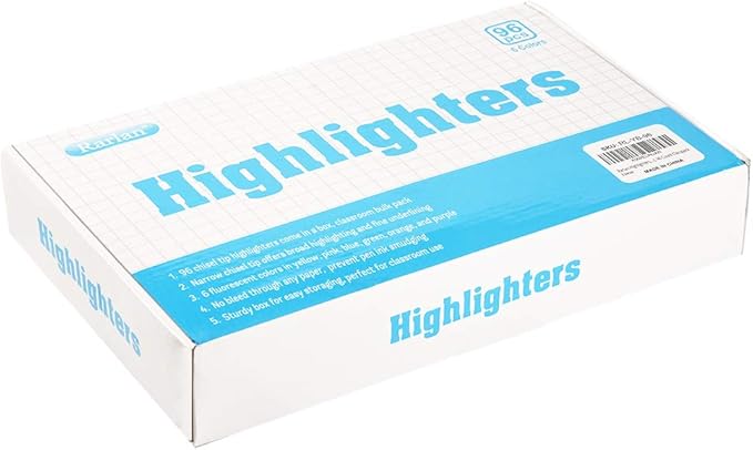 Rarlan Highlighters, Chisel Tip, Assorted Fluorescent, 96 Count Bulk Pack