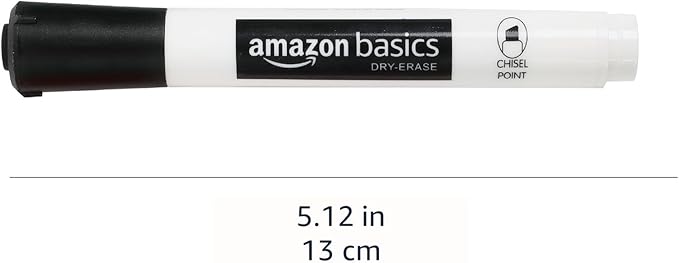 Amazon Basics Low-Odor Chisel Tip Dry Erase Whiteboard Marker, Pack of 4, Black, Red, Green, Blue