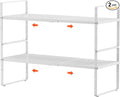 jkxoo 2Pack 16.5-27’’L Expandable Kitchen Shelf Organizer, Stackable Shelves Organizer, Adjustable Height Pantry Spice Rack for Cabinet, Countertop, Pantry and Cupboard, White