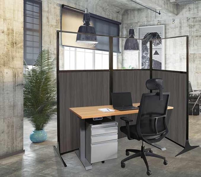 Versare Workstation Partition | Portable Wall Divider | Modern Office Cubicle | Free Standing Privacy Screen | Flexible Work Space | 99" x 70" Urban Oak Wood Grain Panels No Window