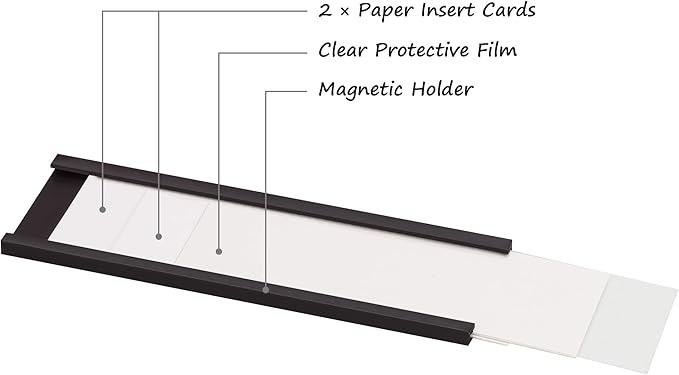 Realth C Channel Magnetic Label Holders 70 Pack 1'' x 4'' with Paper Inserts and Clear Plastic Protectors, Magnetic Data Card Holders File Cabinet Labels for Metal Racks and Shelves