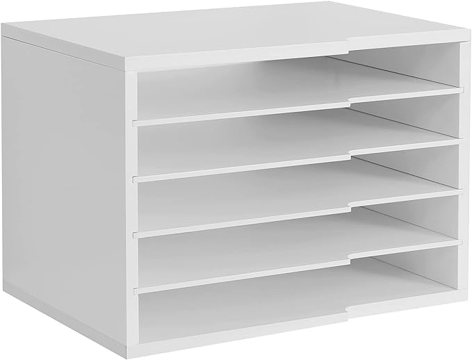 LAPTAIN Desktop File Sorter with 4 Adjustable Shelves for Home and Office, Paper Letter Tray Organizer Wall Mount, White