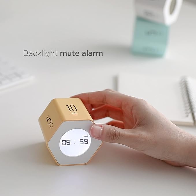 Mooas Multi-Hexagon Clock Cube, Digital Clock, Pomodoro Timer with Backlight 12/24H Count up & Countdown, Flip Timer, Various Time Presets - Ideal for Classroom, Gym, Office (Yellow)