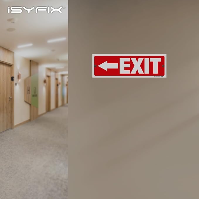 iSYFIX Exit Signs - 2 Pack 12x4 Inch Directional Left Arrow Signs, 40 mil Polystyrene Plastic, UV Laminated, Scratch & Fade Resistant, Waterproof - Ideal for Office, Theater, School, Business