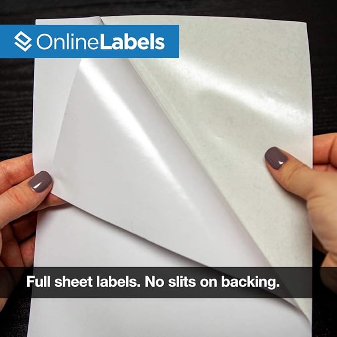 Sticker Paper, 500 Sheets, White Matte, 8.5" x 11" Full Sheet Label, Works with Inkjet and Laser Printer, Compatible with Electronic Cutting Machines, OL177WX, OnlineLabels