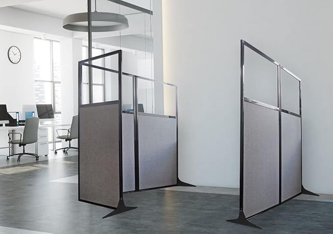 Versare Workstation Partition | Portable Wall Divider | Modern Office Cubicle | Free Standing Privacy Screen | Flexible Work Space | 33" x 70" W/Window, Red Fabric Panels