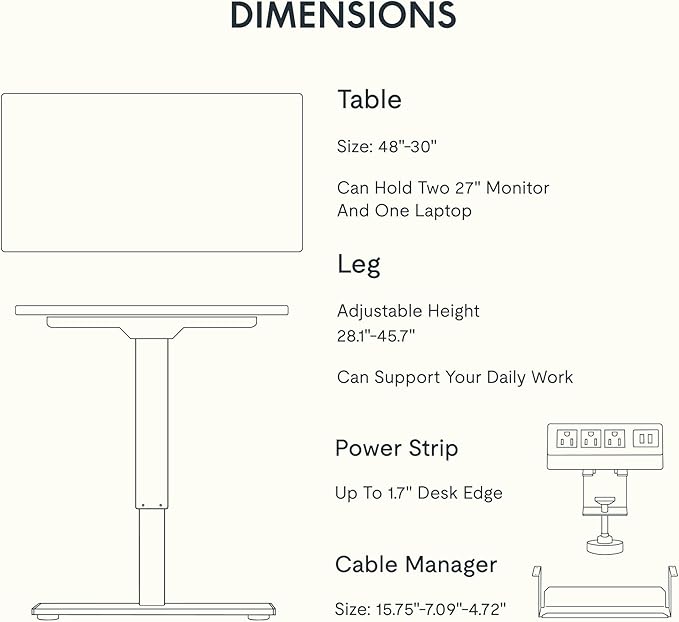FLEXISPOT EN2 Whole-Piece Standing Desk with Clamp Power Strip, 48 x 30 Electric Stand Up Height Adjustable Desk with Cable Management (Gray Frame + 48" Rustic Brown Desktop, 2 Packages)