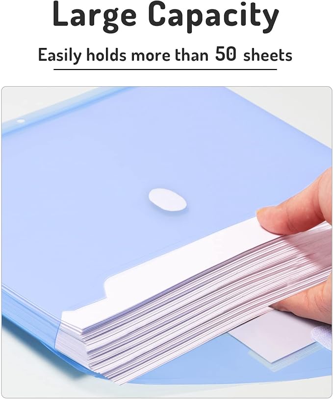 Forvencer Binder Pocket, 10 Pack Super Heavyweight Plastic Folders with Tight Closure, Folders with Pockets Side Loading, Binder Organizer, Binder Dividers with Pockets, Letter Size, Assorted Colors