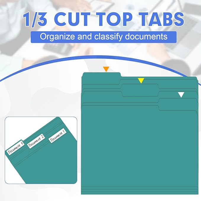 File Folder, HERKKA 30 Pack 1/3 Cut Tab File Folders, File Folders Great for Organizing and Filing, Letter Size, Turquoise
