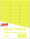 JAM PAPER Return Address Labels - Standard Mailing - 1 x 2 5/8 - Neon Yellow - 120 Shipping Labels/Pack