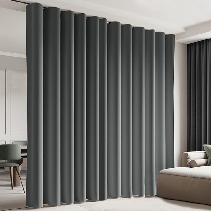Cbsroro Room Divider Blackout Curtain Track Curtains Wall Dividers Panels Screen for Living Rooms Bedroom Office Privacy Partition Separation, W180 × L108 Inch,1 Panel, Grey