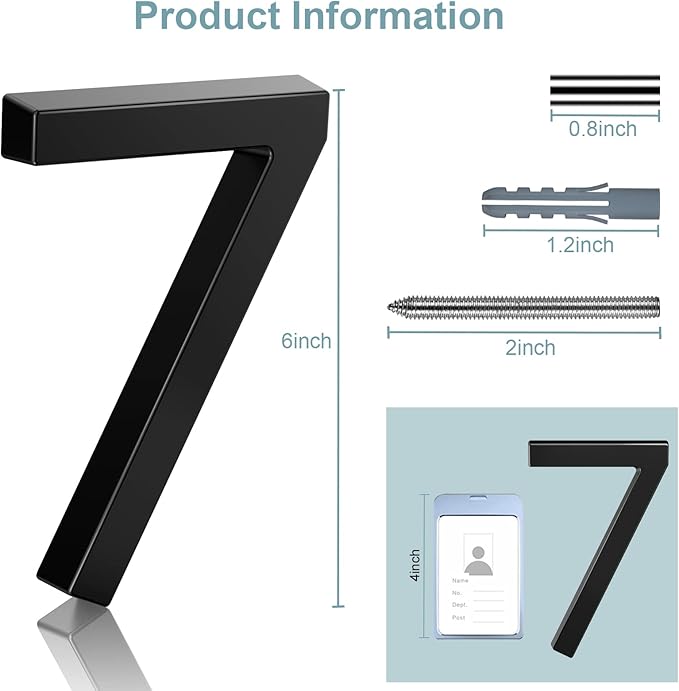 6" Floating Stainless Steel Address House Number, Modern Metal Anti-Rust House Numbers with Nail Kits for Door Garden Mailbox Decor Visibility Signage (5)