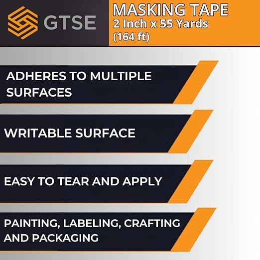 GTSE Masking Tape, Bulk Contractors Pack, 2 inch x 55 Yards (164 ft), Multi-Surface Adhesive Painting Tape, 24 Rolls, Full Carton
