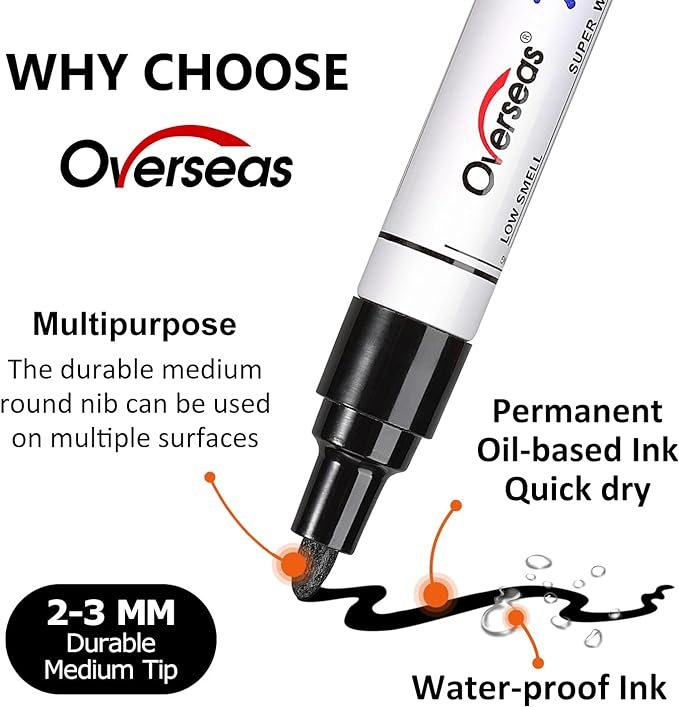 Overseas Red Paint Marker Pens - 36 Pack Oil-Based Permanent Markers Set, Quick Drying, Waterproof, Medium Tip Paint Pens Bulk for Wood, Metal, Rock, Ceramic, Plastic, Canvas, Glass, Rubber