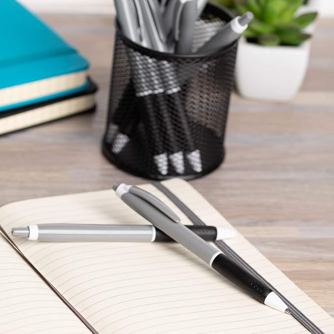 Simply Genius Retractable Ballpoint Pens - 100-Pack, Black Ink, Gray & Black, 1.0mm Medium Point - Bulk Pens for Office & School Supplies - Smooth Writing for Notebooks & Journals