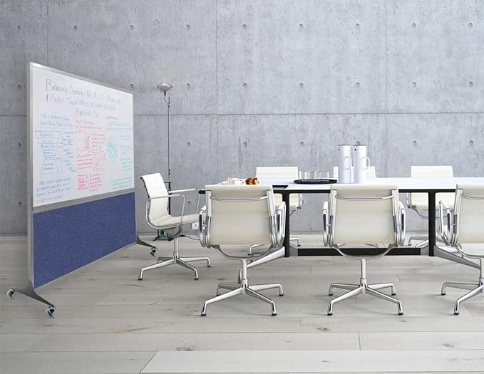 DivideWrite Mobile Whiteboard | Double Sided Dry Erase Board | Portable Office Cubicle Partition | Display for Classrooms, Conference Rooms, Meeting Areas and More | Cloud Gray 5' Wide X 6' Tall