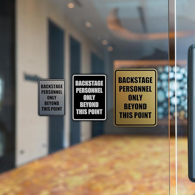 Portrait Round Backstage Personnel Only Beyond This Point Door or Wall Sign Easy Installation | Music | Concert | Festivals Sign (Ivory/Dark Brown) - Small (2 Pack)