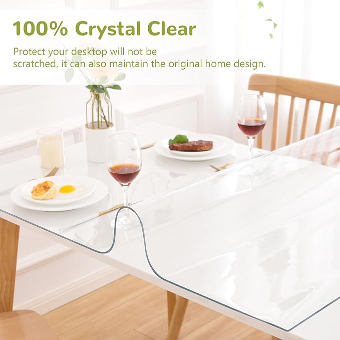 Eisdroma 32 x 72 Inch Clear Table Cover Protector, Clear Table Protector for Dining Room Table, 1.5mm Plastic Table Cover, Waterproof Table Pad for Kitchen, Office