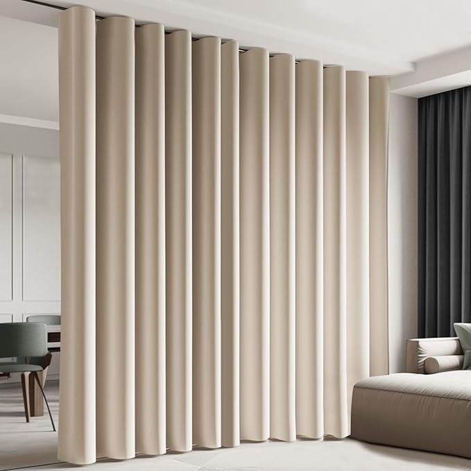 Cbsroro Room Divider Blackout Curtain Track Curtains Wall Dividers Panels Screen for Living Rooms Bedroom Office Privacy Partition Separation, W150 × L108 Inch,1 Panel, Beige