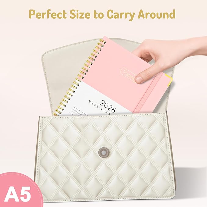 Forvencer 2026 Planner, Hardcover Calendar Planner Weekly and Monthly, Jan 2026 - Dec 2026, 6" x 8", Spiral Agenda Book with Tabs, Exquisite Daily Journal Organizer for Home School, Beige
