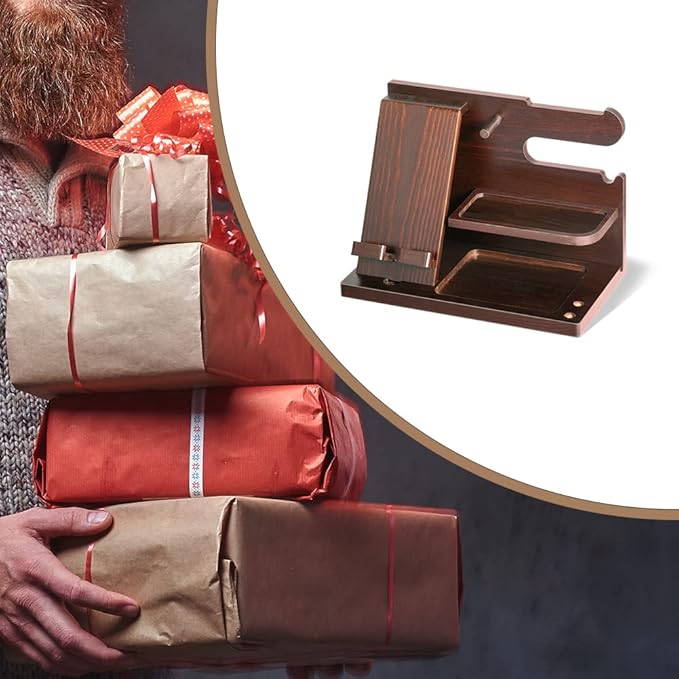 Gifts for Men Wood Phone Docking Station for Mens Gifts for Christmas Husband Anniversary Dad Birthday Gifts for Men or Dad - Nightstand Organizer Purse Father Desk Accessories & Workspace Organizer
