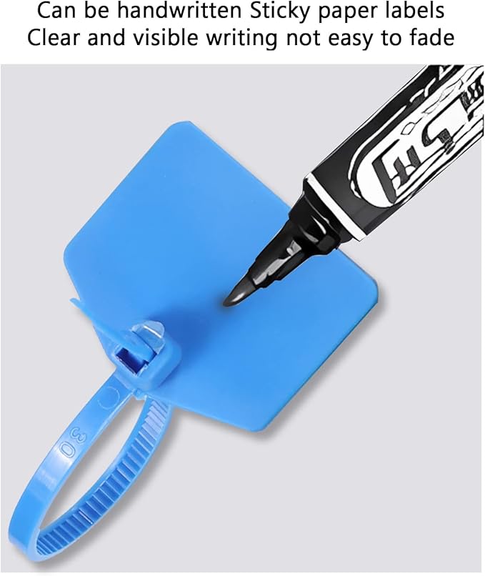 6 in Marker Nylon Cable Ties, Plastic Water Proof Tags, Self-Locking Written-on Cable Marker, Security Seals Label for Cabling, Wire Marking Label, Shipping Hanging Tags - Blue/ 100pcs