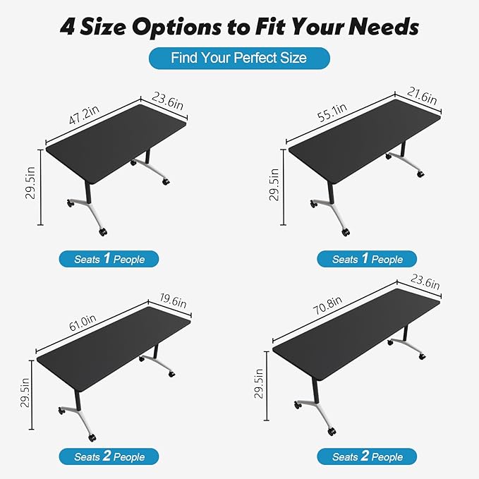 Goakwwuz Conference Room Table, Folding Conference Tables,Thicken Grey Tabletop,Flip Top Wooden Seminar Meeting Room Table for Conference Room Offices (8, Black, 47.2“)