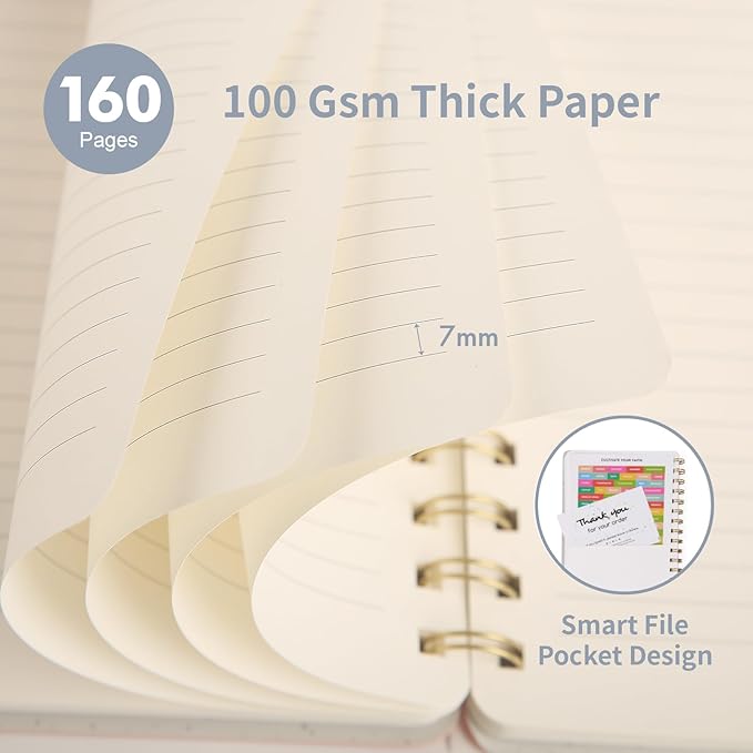 Spiral Notebook-5.75" x 8.125" College Ruled Journal with Inner Pockets and 160 Pages,PU Leather Cover Business Journal, Twin-Wire Binding Notebook Perfect for Office & Home School Supplies 2 pack Reefblue/Pink