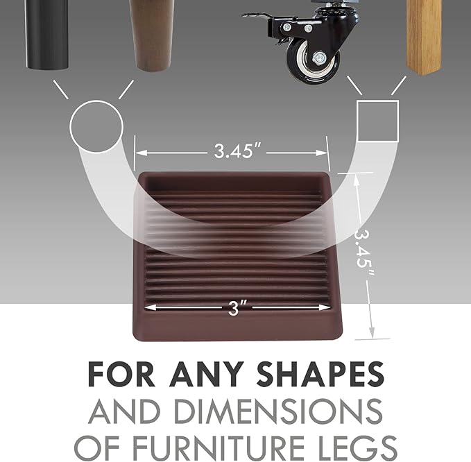 VOCOMO 3X3 Rubber Caster Cups, Non Slip Furniture Pads, Anti-Slip Furniture Gripper, Anti Skid Furnitures Feet, Anti Slide Floor Protector for Bed Couch Stoppers (Brown, 8 Pack)
