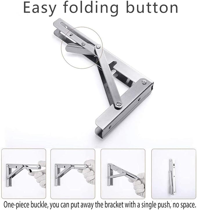 Folding Shelf Brackets, Max Load 300 lb, Heavy Duty Stainless Steel Collapsible Wall Mounted Shelf Brackets for Table, Space Saving DIY Bracket, Pack of 2 (2, Foldable 12")