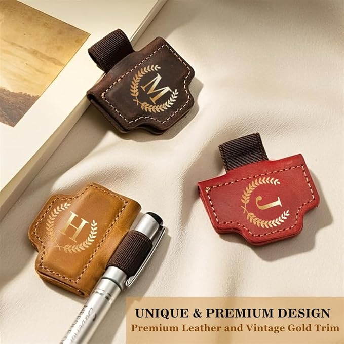Personalized Mark Bookmark with Pen Holder, Leather Magnetic Book Marker 26 Letters,Custom Initials Page Marks, Gifts for Book Lovers Readers Men Women(Pink, Q)